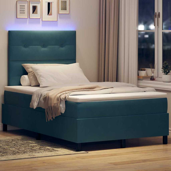 Led Box Säng Med Huvudgavel Mörkblå 120 X 190 Cm Sammet