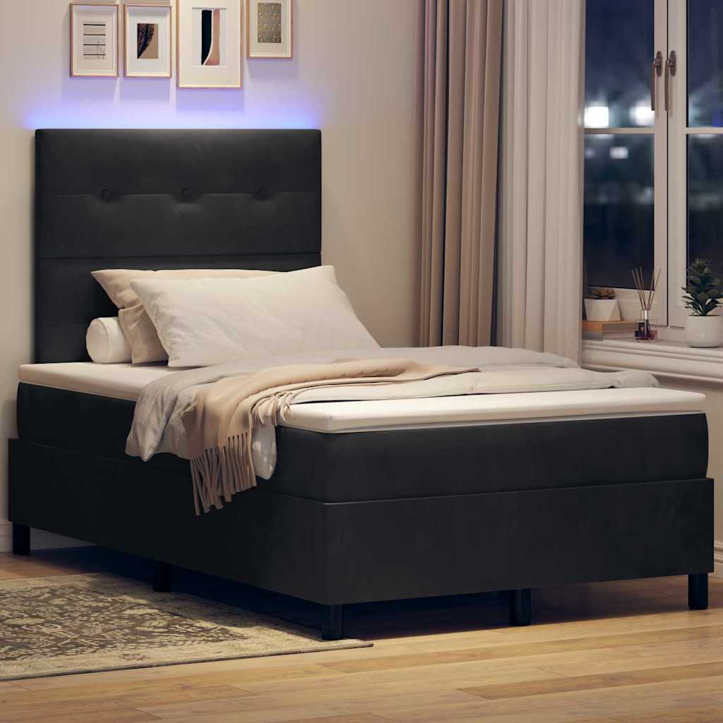 Led Box Säng Med Madrass Svart 120 X 200 Cm Sammet