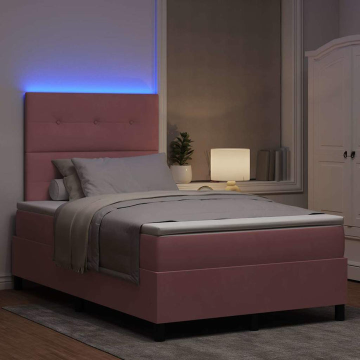 Led Box Säng Med Huvudgavel Rosa 120 X 200 Cm Sammet