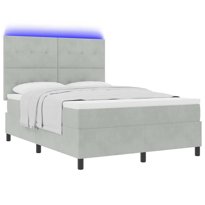 Led Box Säng Med Huvudgavel Ljusgrå 140 X 190 Cm Sammet