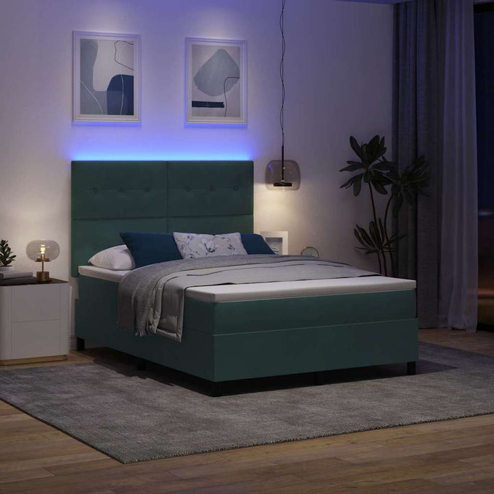 Led Box Säng Med Madrass Mörkgrön 140 X 190 Cm Sammet
