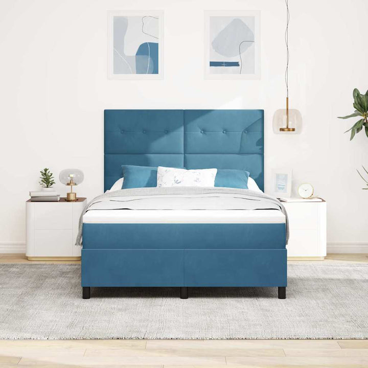 Led Box Säng Med Huvudgavel Mörkblå 140 X 190 Cm Sammet