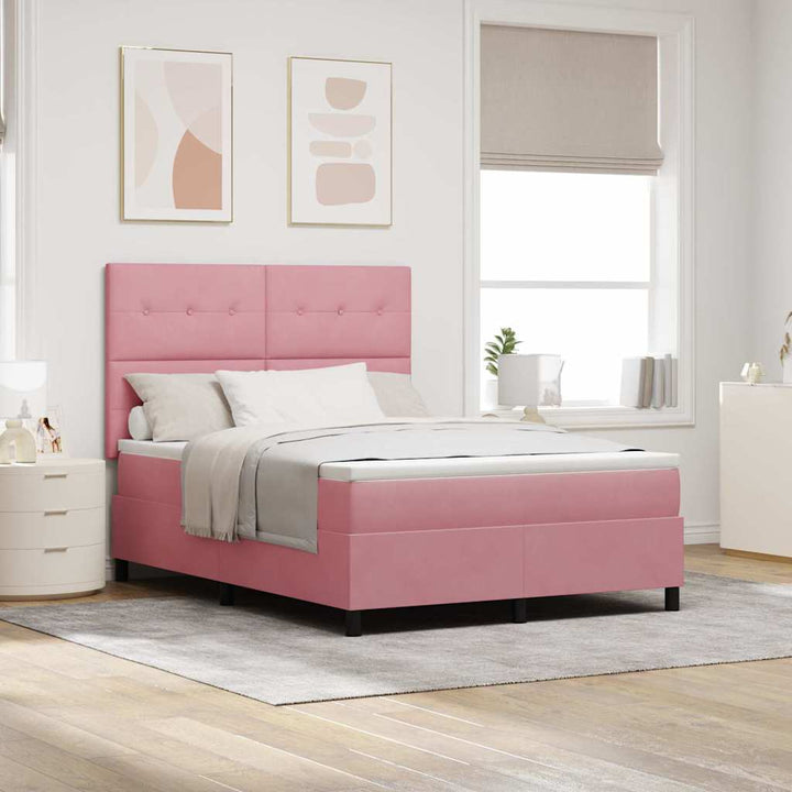 Led Box Säng Med Huvudgavel Rosa 140 X 190 Cm Sammet