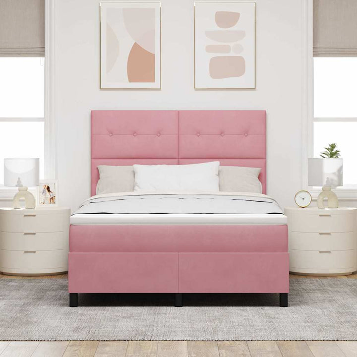 Led Box Säng Med Huvudgavel Rosa 140 X 190 Cm Sammet