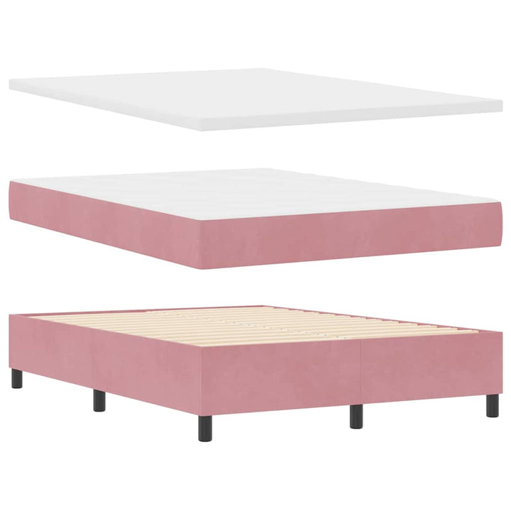 Led Box Säng Med Huvudgavel Rosa 140 X 190 Cm Sammet