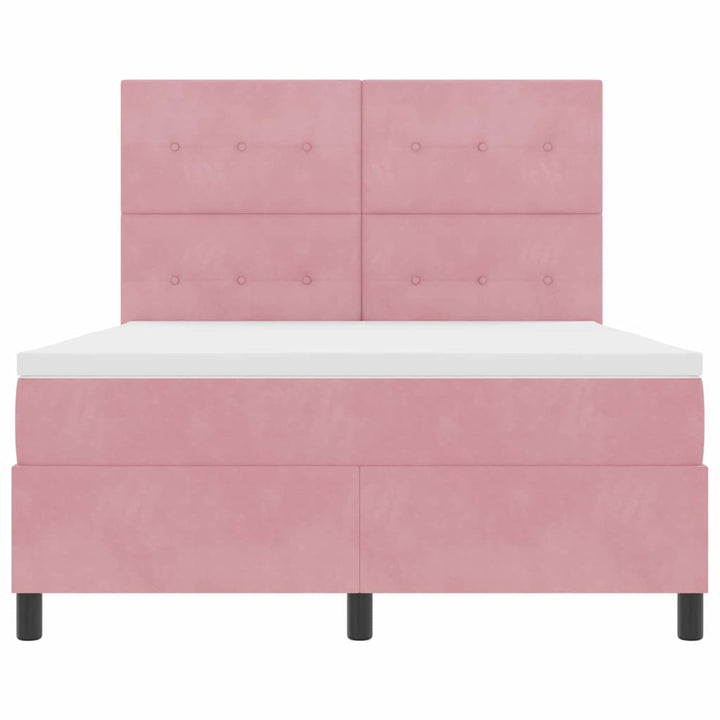 Led Box Säng Med Huvudgavel Rosa 140 X 190 Cm Sammet