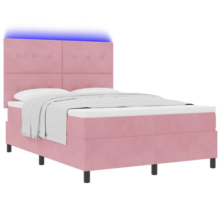 Led Box Säng Med Huvudgavel Rosa 140 X 190 Cm Sammet