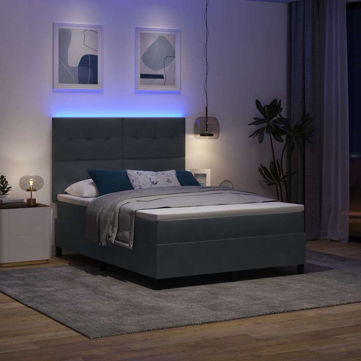 Led Box Säng Med Madrass Mörkgrå 140 X 200 Cm Sammet
