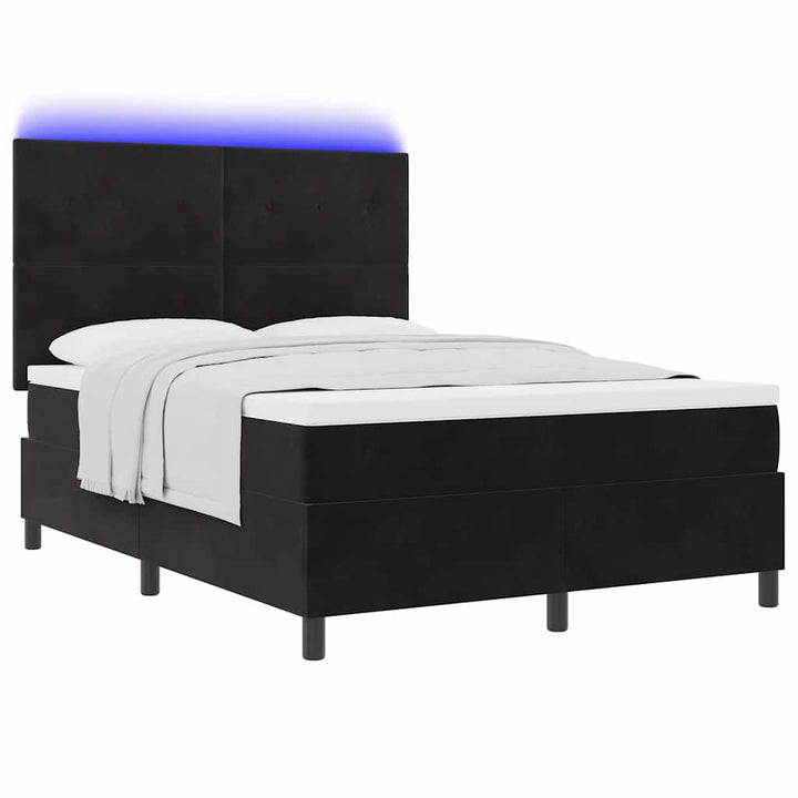 Led Box Säng Med Madrass Svart 140 X 200 Cm Sammet