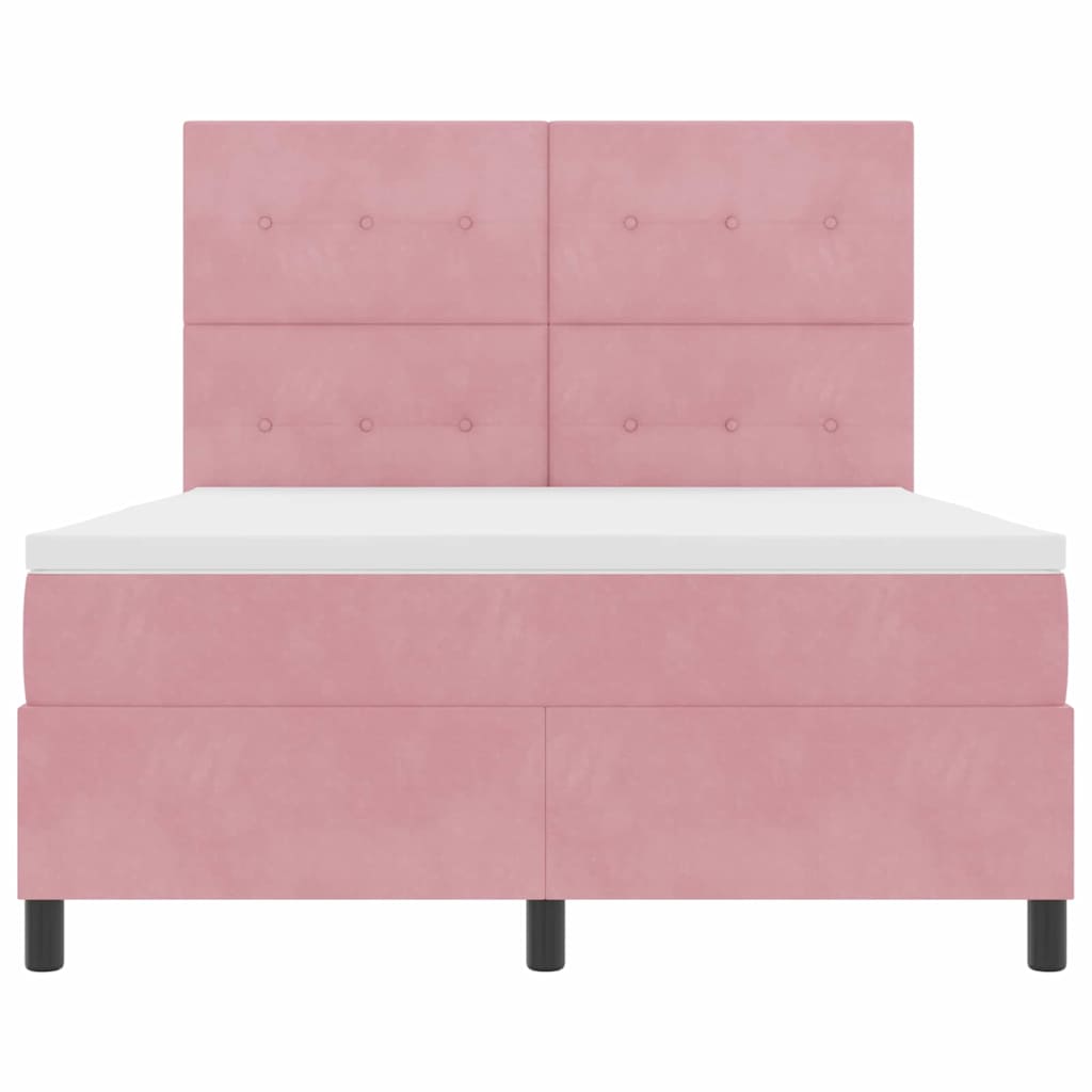 Led Box Säng Med Madrass Rosa 140 X 200 Cm Sammet