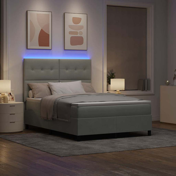 Led Box Säng Med Huvudgavel Ljusgrå 160 X 200 Cm Sammet