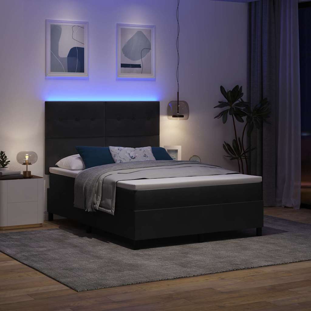 Led Box Säng Med Madrass Svart 160 X 200 Cm Sammet