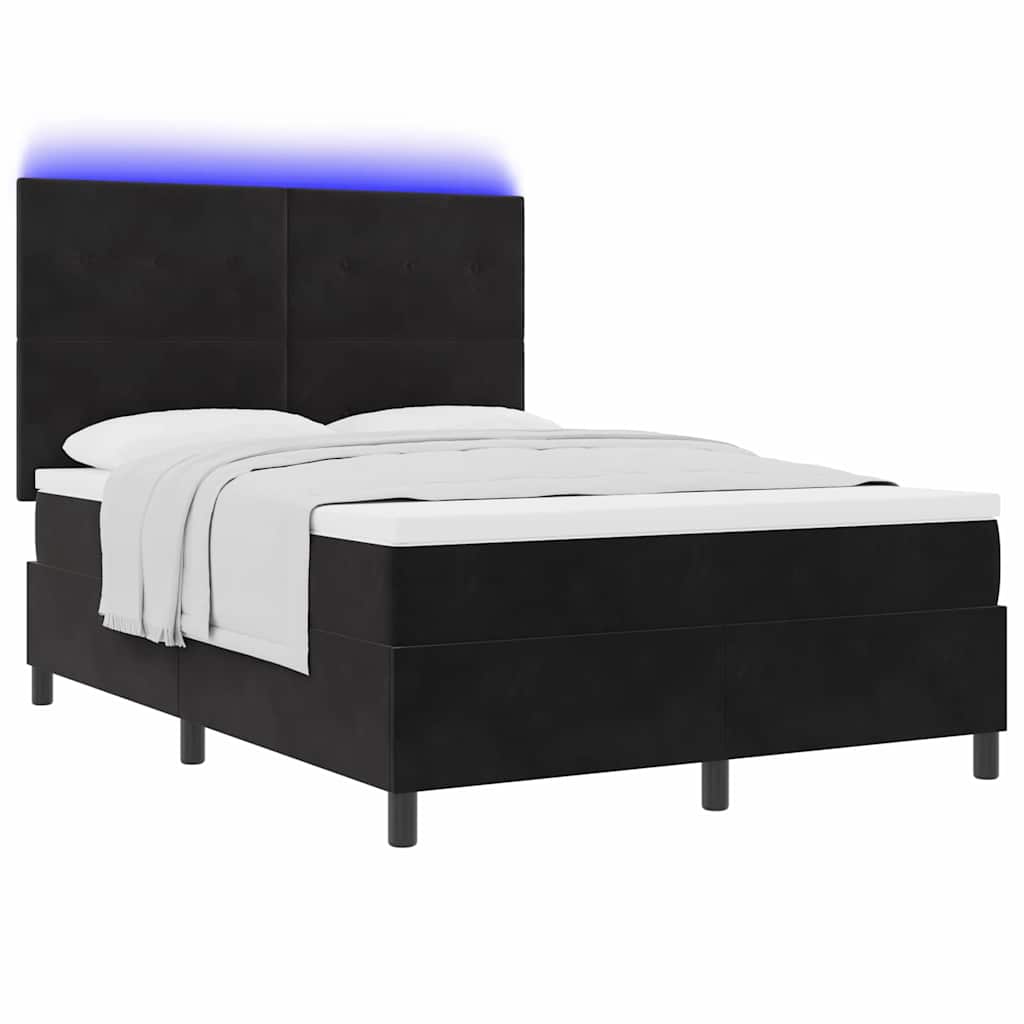 Led Box Säng Med Madrass Svart 160 X 200 Cm Sammet