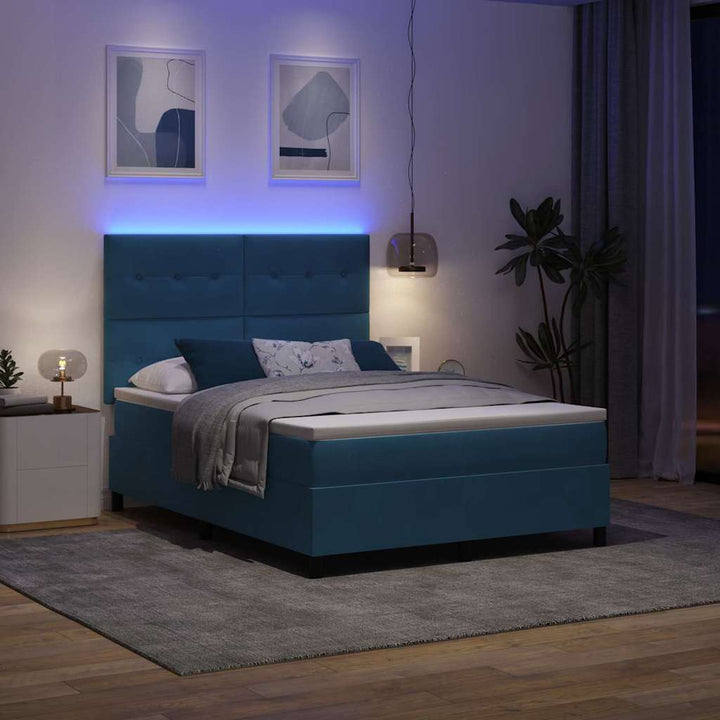 Led Box Säng Med Huvudgavel Mörkblå 160 X 200 Cm Sammet