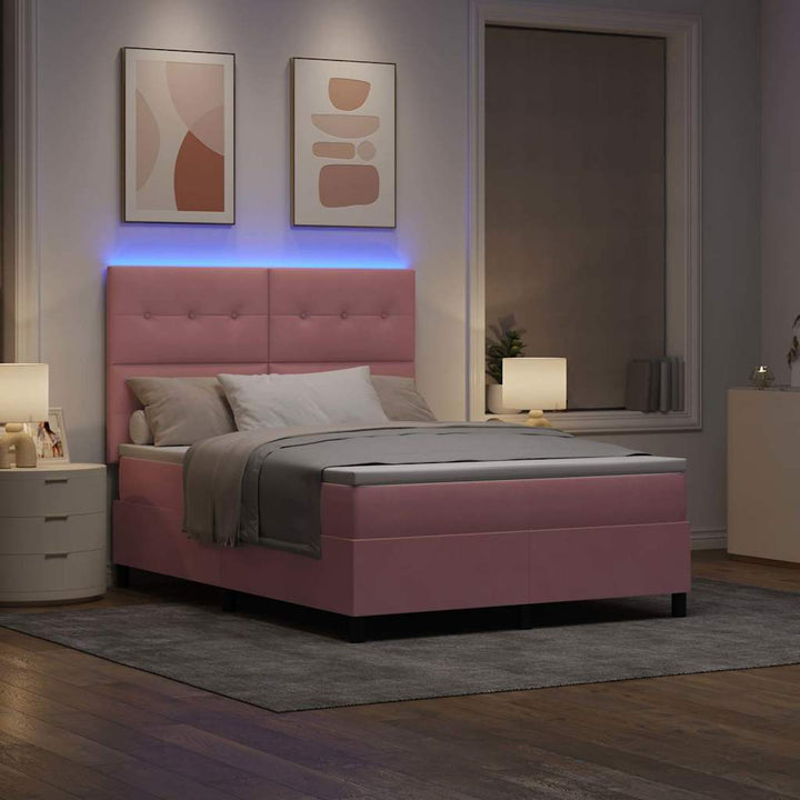 Led Box Säng Med Huvudgavel Rosa 160 X 200 Cm Sammet