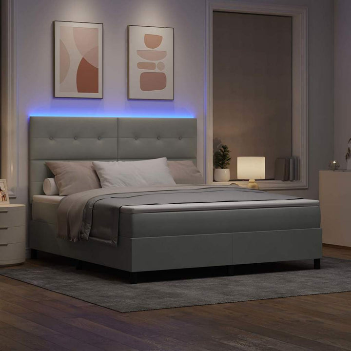 Led Box Säng Med Huvudgavel Ljusgrå 180 X 200 Cm Sammet