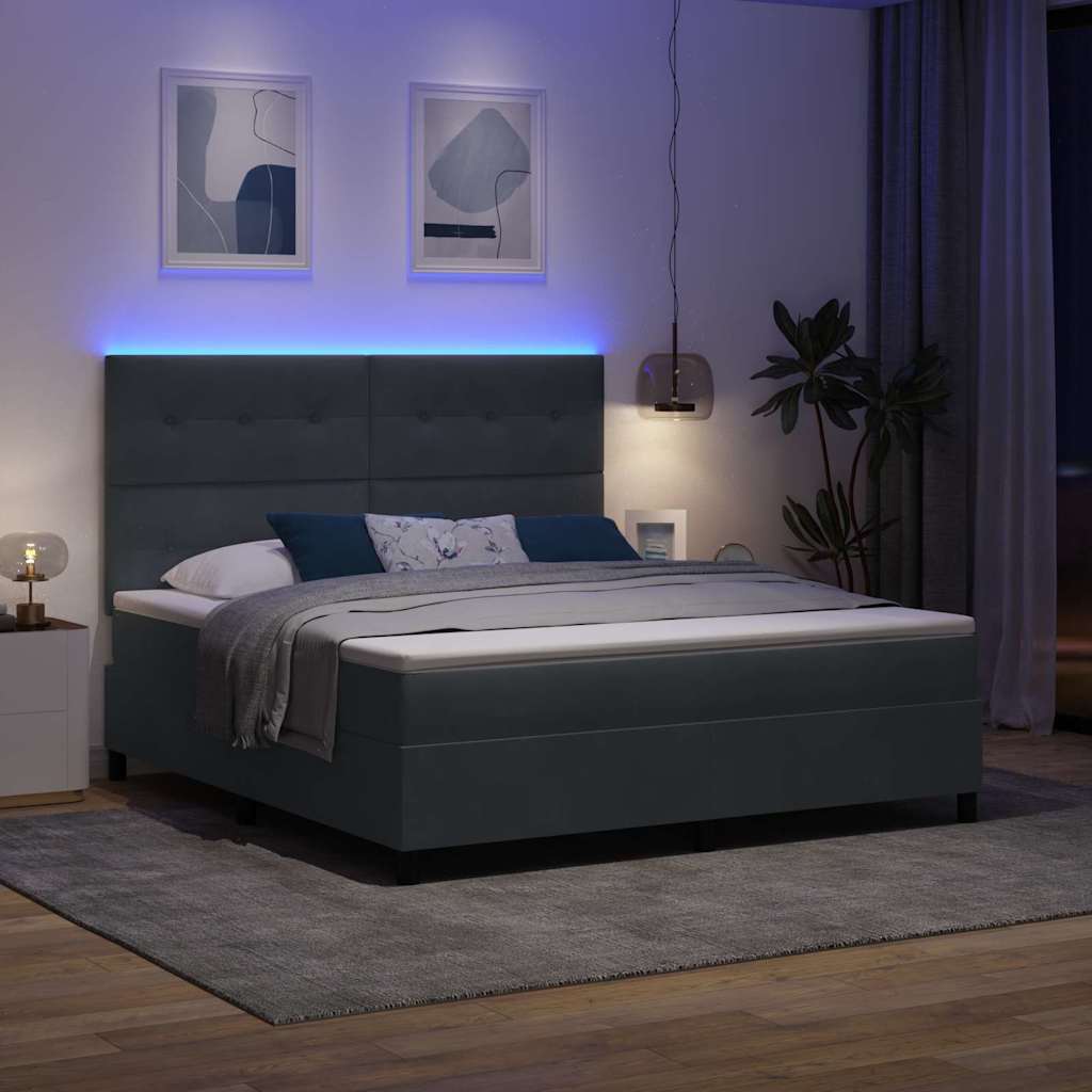Led Box Säng Med Madrass Mörkgrå 180 X 200 Cm Sammet