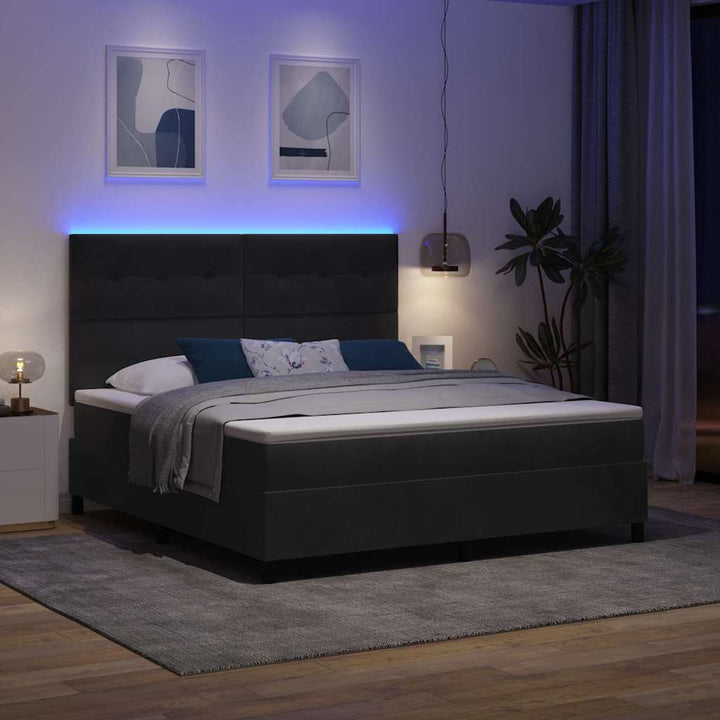 Led Box Säng Med Madrass Svart 180 X 200 Cm Sammet