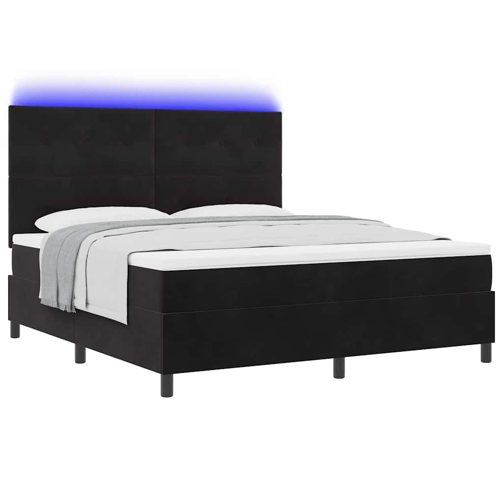 Led Box Säng Med Madrass Svart 180 X 200 Cm Sammet