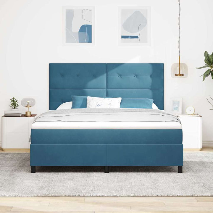 Led Box Säng Med Madrass Mörkblå 180 X 200 Cm Sammet