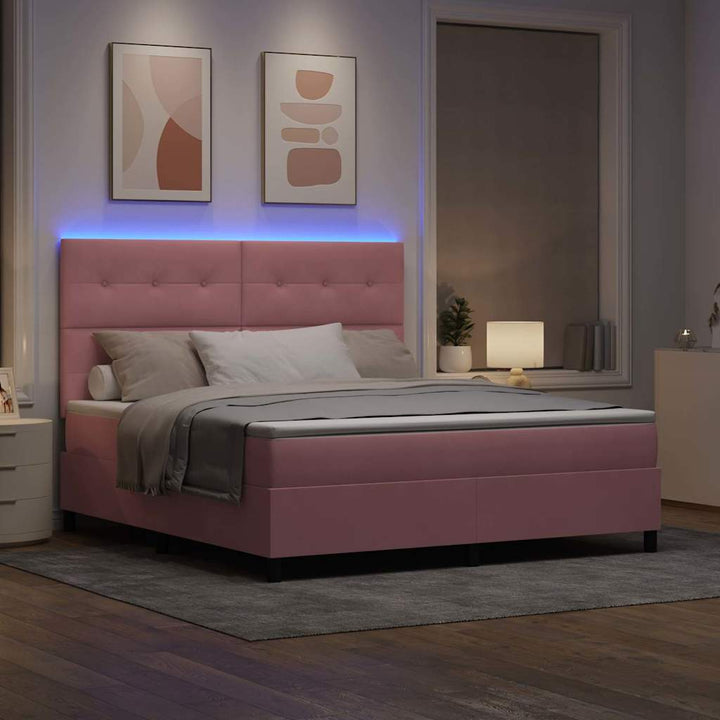 Led Box Säng Med Huvudgavel Rosa 180 X 200 Cm Sammet
