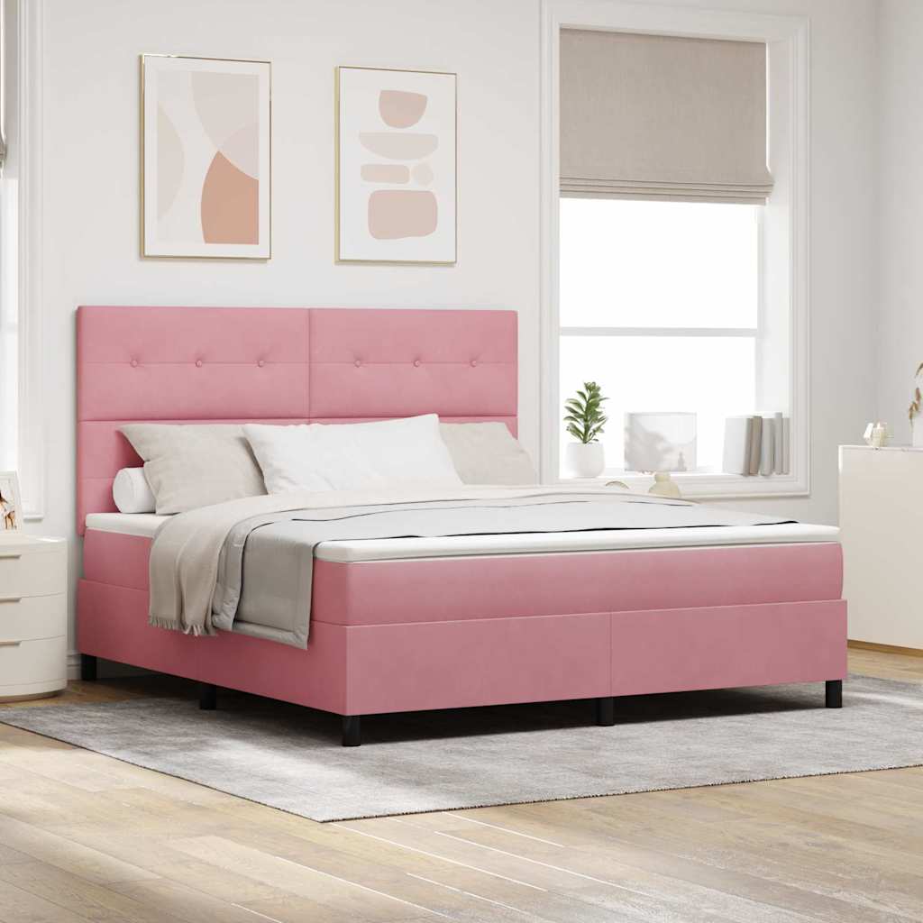Led Box Säng Med Huvudgavel Rosa 180 X 200 Cm Sammet