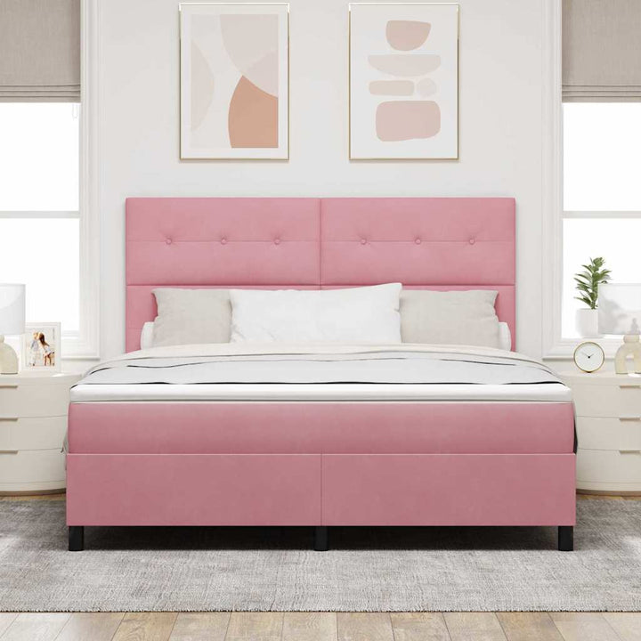 Led Box Säng Med Huvudgavel Rosa 180 X 200 Cm Sammet