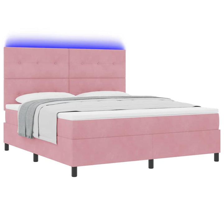 Led Box Säng Med Huvudgavel Rosa 180 X 200 Cm Sammet