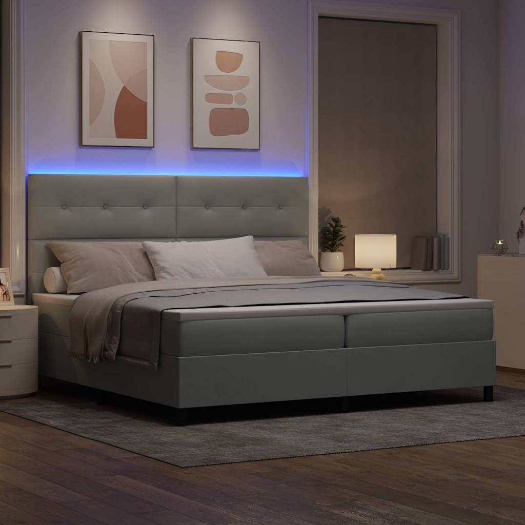 Led Box Säng Med Madrass Ljusgrå 200 X 200 Cm Sammet