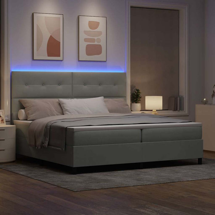Led Box Säng Med Madrass Ljusgrå 200 X 200 Cm Sammet