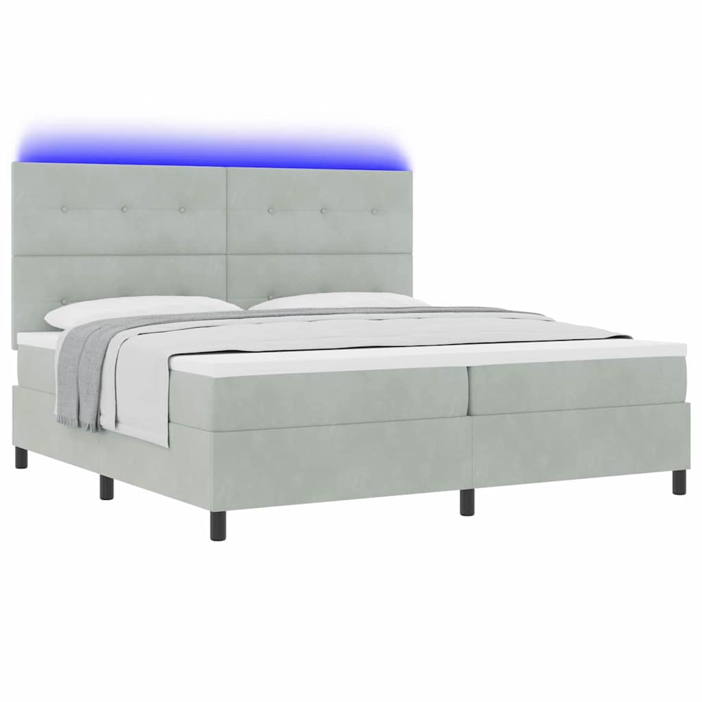 Led Box Säng Med Madrass Ljusgrå 200 X 200 Cm Sammet
