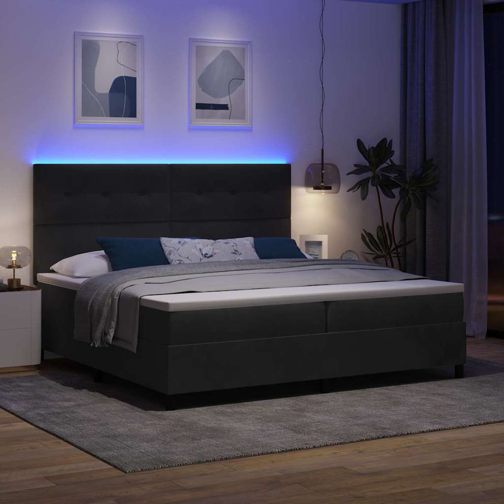 Led Box Säng Med Madrass Svart 200 X 200 Cm Sammet