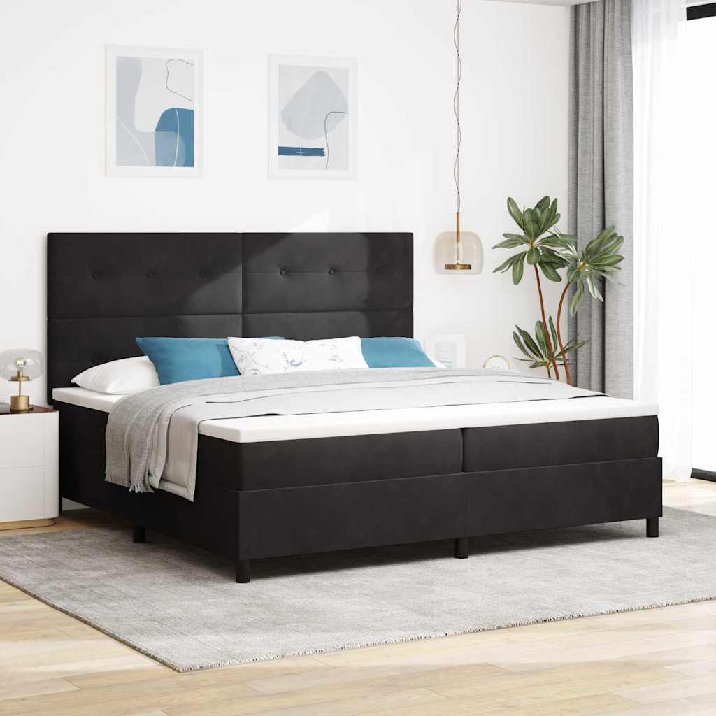 Led Box Säng Med Madrass Svart 200 X 200 Cm Sammet