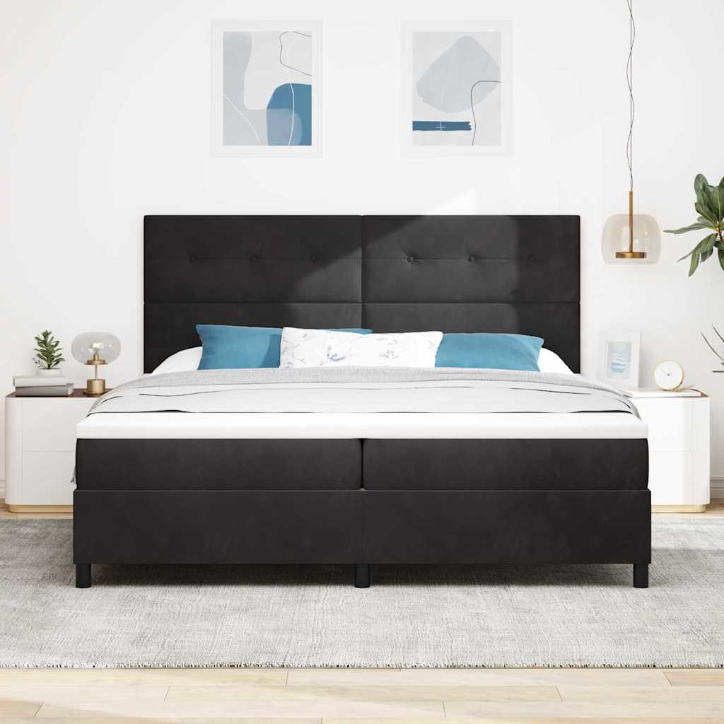 Led Box Säng Med Madrass Svart 200 X 200 Cm Sammet