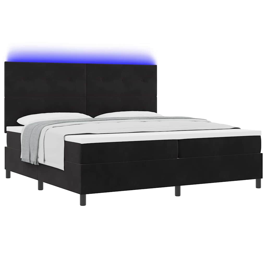 Led Box Säng Med Madrass Svart 200 X 200 Cm Sammet