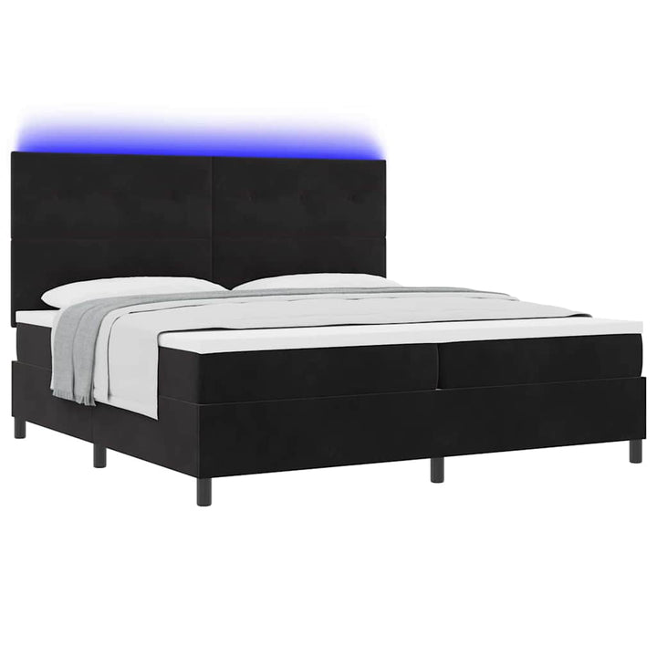 Led Box Säng Med Madrass Svart 200 X 200 Cm Sammet
