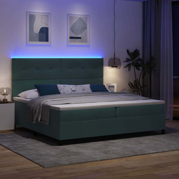 Led Box Säng Med Huvudgavel Mörkgrön 200 X 200 Cm Sammet