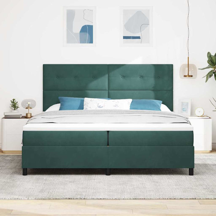 Led Box Säng Med Huvudgavel Mörkgrön 200 X 200 Cm Sammet
