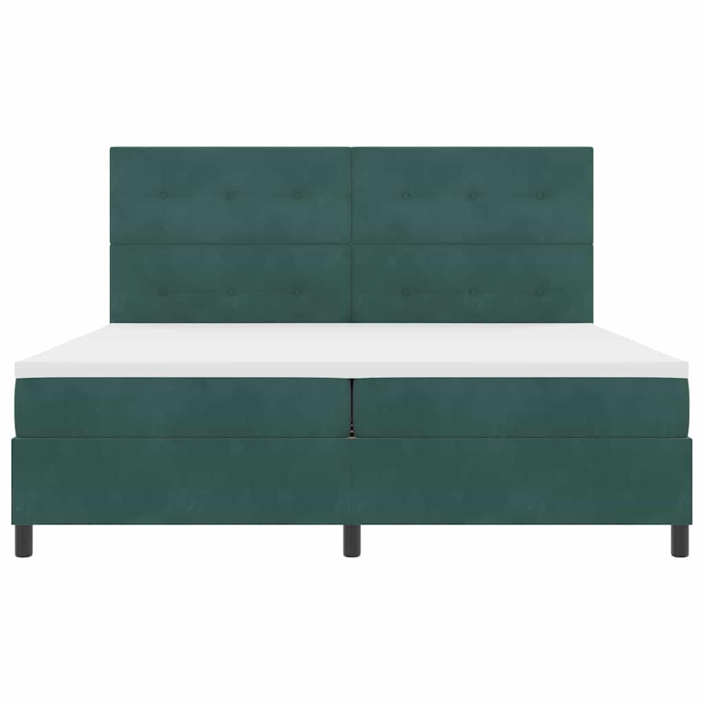 Led Box Säng Med Huvudgavel Mörkgrön 200 X 200 Cm Sammet