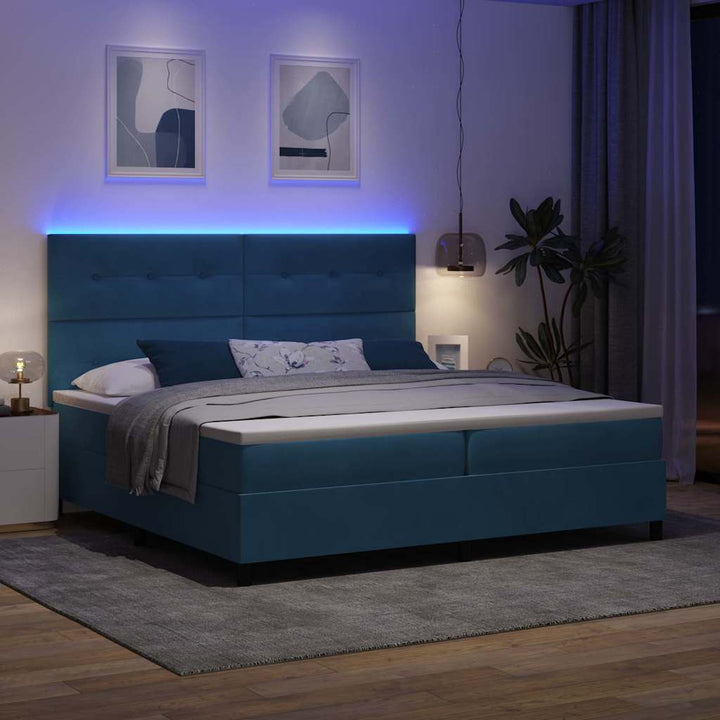 Led Box Säng Med Madrass Mörkblå 200 X 200 Cm Sammet