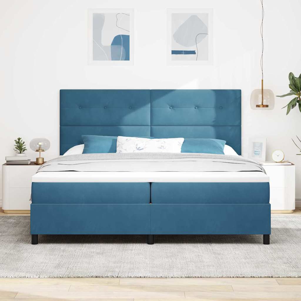 Led Box Säng Med Madrass Mörkblå 200 X 200 Cm Sammet
