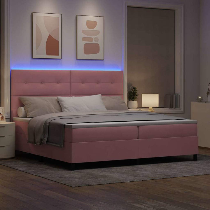 Led Box Säng Med Madrass Rosa 200 X 200 Cm Sammet