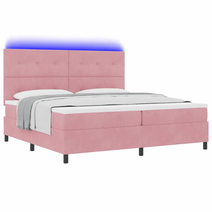 Led Box Säng Med Madrass Rosa 200 X 200 Cm Sammet