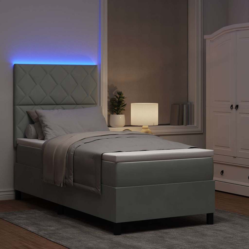 Led Box Säng Med Madrass Ljusgrå 90 X 200 Cm Sammet
