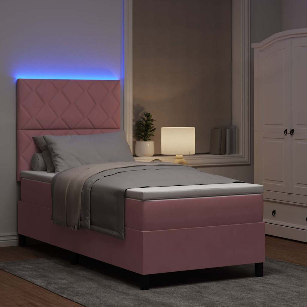 Led Box Säng Med Madrass Med Huvudgavel Rosa 90 X 200 Cm Sammet