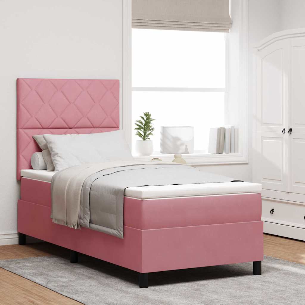 Led Box Säng Med Madrass Med Huvudgavel Rosa 90 X 200 Cm Sammet