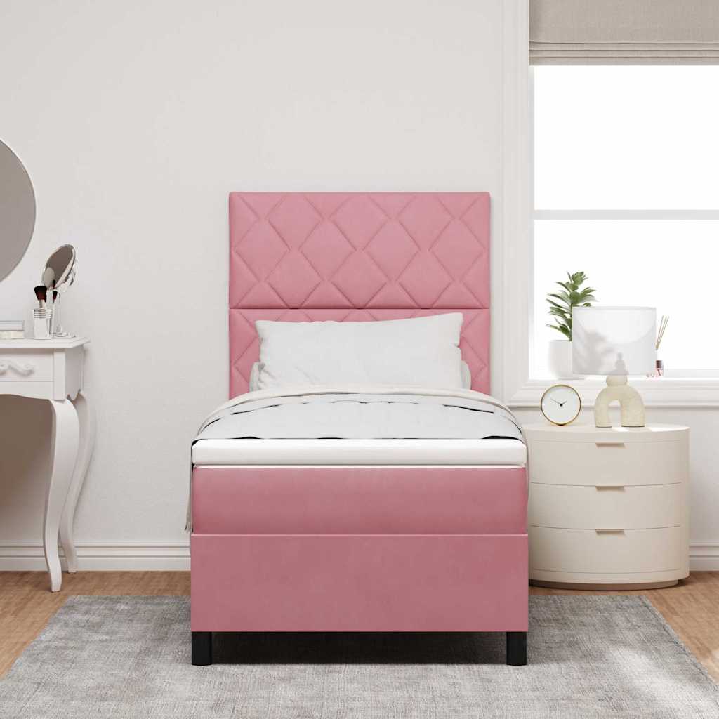 Led Box Säng Med Madrass Med Huvudgavel Rosa 90 X 200 Cm Sammet