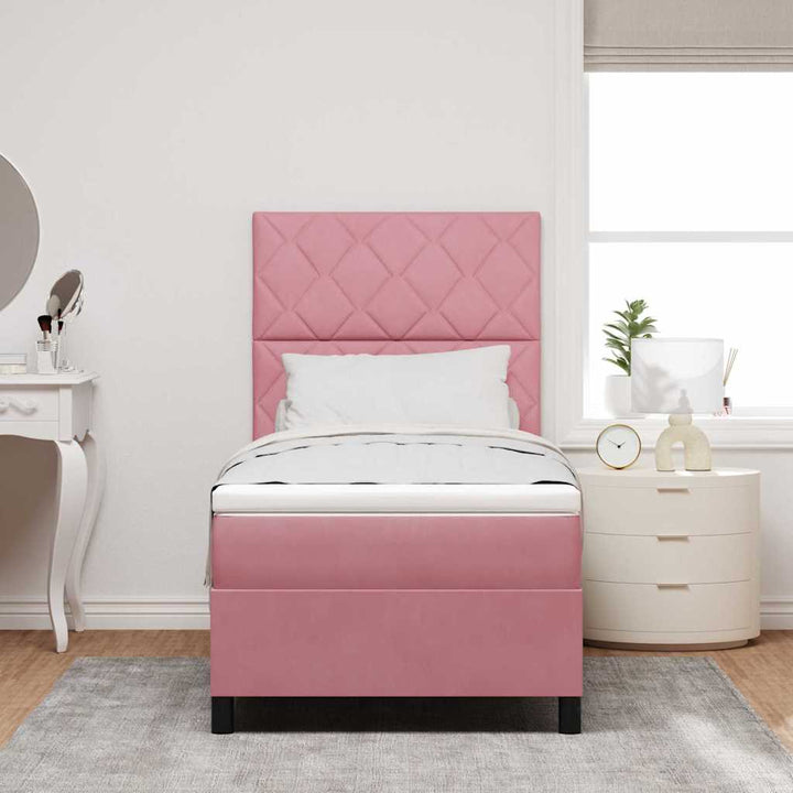 Led Box Säng Med Madrass Med Huvudgavel Rosa 90 X 200 Cm Sammet