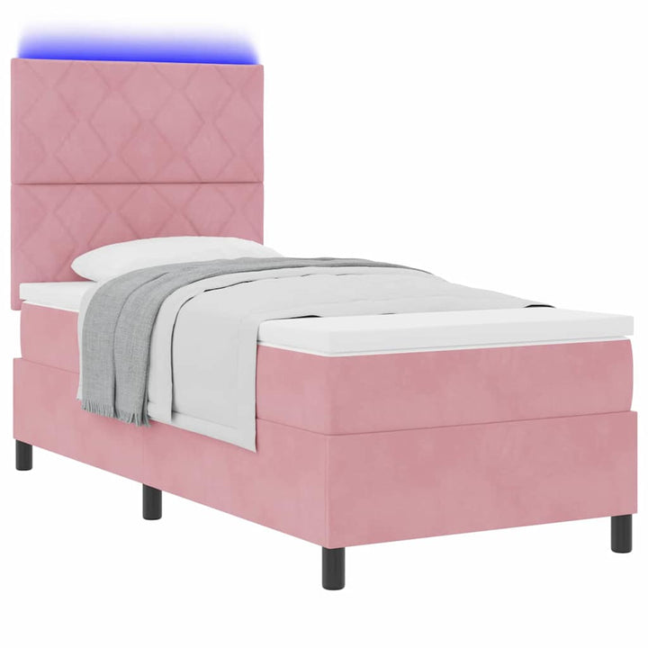 Led Box Säng Med Madrass Med Huvudgavel Rosa 90 X 200 Cm Sammet