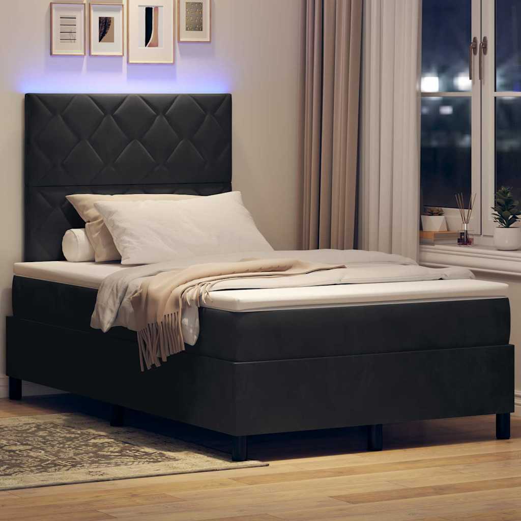 Led Box Säng Med Madrass Svart 120 X 190 Cm Sammet